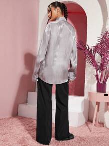 SWAVVY 1件男士長袖編織休閒襯衫 - 灰色 - 查看 2