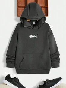 SHEIN Áo nỉ tay rớt vai in họa tiết dáng rộng thoải mái cho bé trai tuổi teen - Xám - Xem 1