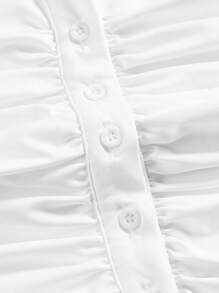 SHEIN MOD Summer Casual Solid Color Ruched Front Button Backless Halter Top - White - View 4