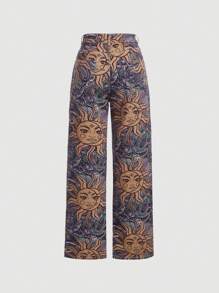 SHEIN MOD 女士向陽花印花寬腳牛仔褲 - 彩色 - 查看 2
