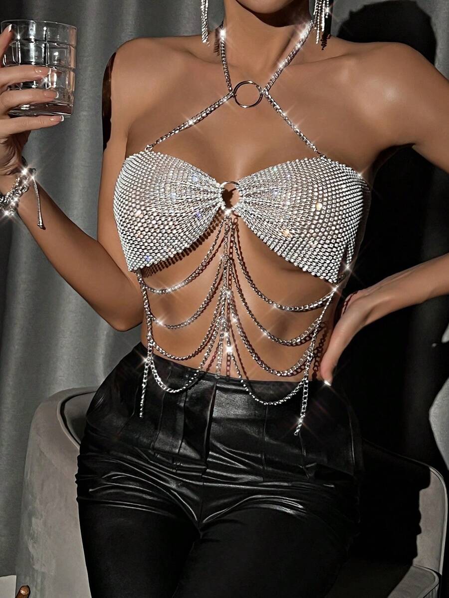 Women's Sexy Halter Neck Rhinestone
