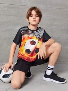 SHEIN Con trai Lỏng lẻo phù hợp Thể thao Vòng cổ In Ngắn tay Áo thun - Nhiều màu - Xem 5