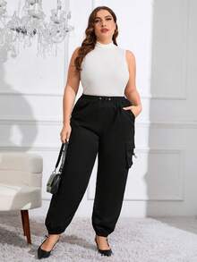SHEIN Essnce 女款大尺碼立領純色無袖背心 - 白色 - 查看 4