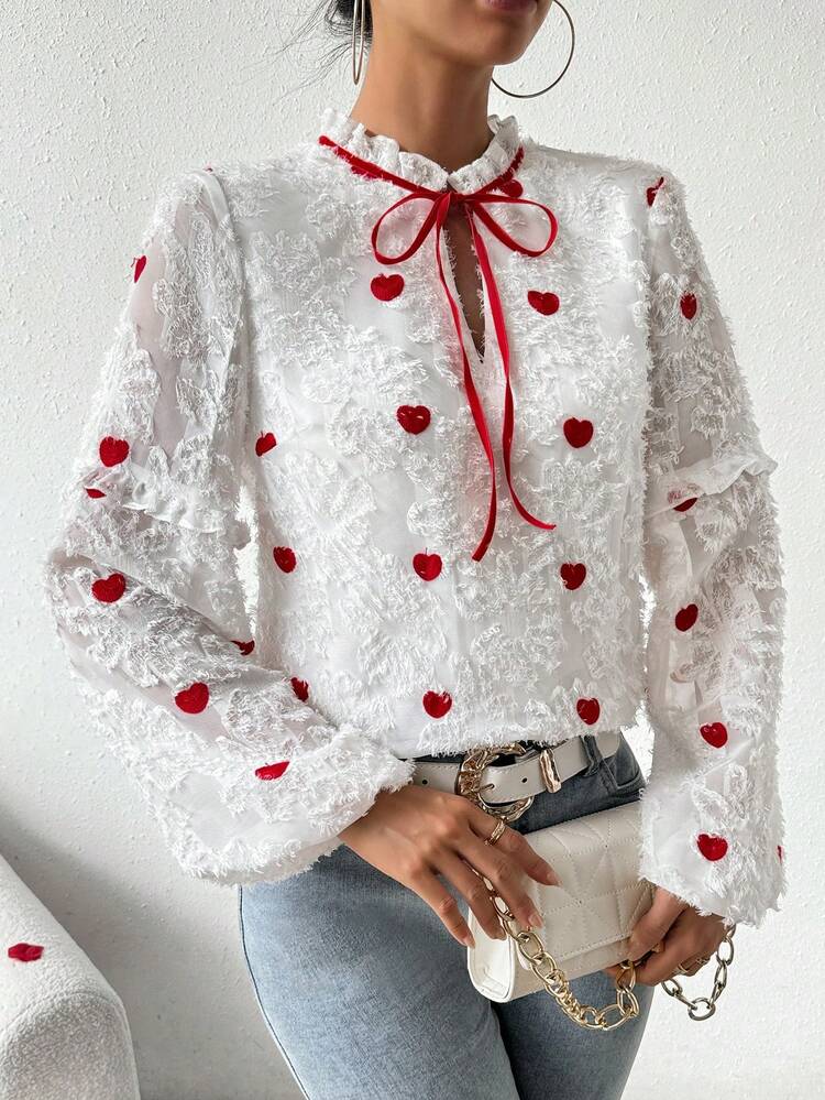 Ladies Love Embroidered Cutout Shirt Fall Cloth For Women