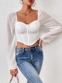 SHEIN Privé 波浪形袖子背心短上衣 - 白色 - 查看 4