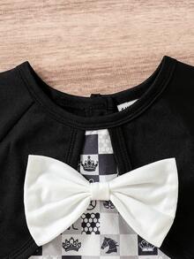 Trẻ sơ sinh Cô gái Khối màu Đúng mốt In Áo liền quần chặt Với Bowknot Chi tiết - Nhiều màu - Xem 6