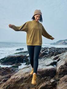 In My Nature Women's Raglan Long Sleeve Outdoor Sweatshirt With Letter Embroidery Design - Coffee Brown - View 4