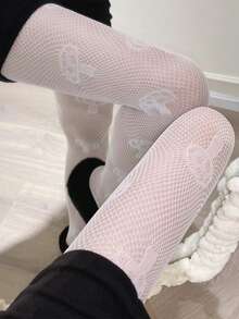 ROMWE Kawaii 1pc Mushroom Patterned Stylish Tights - White - View 4