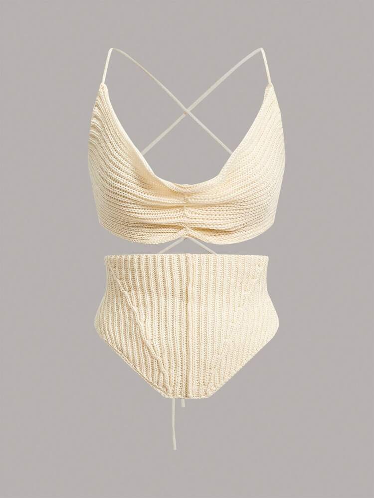 Two-In-One Draped Neckline Tight Knit Tank Top