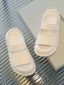 嬰兒男童流行魔鬼氈涼鞋，涼爽舒適 - 白色 - 查看 3