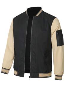 Manfinity Homme Men's Casual Loose Fit Color Block Baseball Jacket - Black - View 1