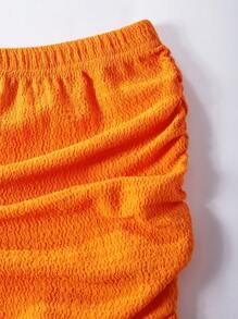 1pc Girls' Elastic Waist Ruffled Hem Skirt For Spring And Summer - Orange - View 8