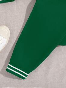 SHEIN Tween Boys' Cool Contrast Color Letter Pattern Jacket And Jogger Pants Outfit - Green - View 3