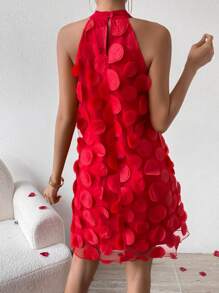 Calvaya Women's Three-Dimensional Flower Halter Neck Dress For New Year Clothes