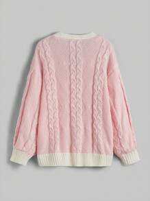 ROMWE Kawaii 學院風可愛開襟毛衣 - 粉色 - 查看 2