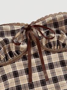 SHEIN MOD Women's Plaid Lace Tube Boho Top - Multicolor - View 3