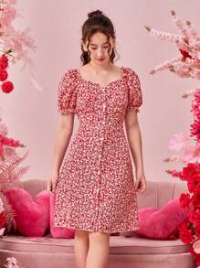 Vestido Rojo De Flores Impresas Para Adolescentes - Multicolor - Ver 4