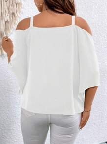 Rometta Plus Size Open Shoulder Shirt - White - View 2