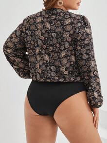 SHEIN Frenchy Kích thước lớn Xoay eo In hoa Paisley Tay áo lồng đèn Bọc Áo liền quần chặt - Nhiều màu - Xem 2