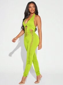 SHEIN SXY 女士露背連身緊身跳躍裝 - 黃色 - 查看 8