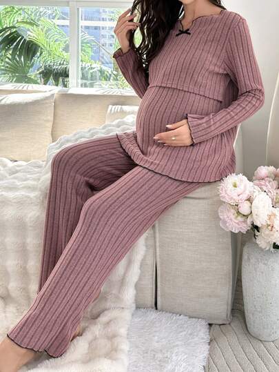 Moonlight & Mama Maternity Solid Color Ribbed Casual Homewear For Mother  Cozy And Elegant Details, Fall Clothes Outfit