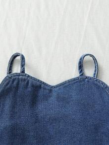 嬰兒女孩丹寧背心上衣和白色百褶裙套裝,優雅可愛的寶寶時尚 - 彩色 - 查看 3