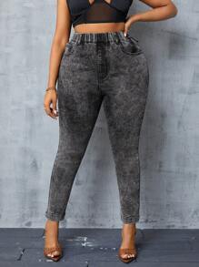 SHEIN SXY Women's Plus Size Stretchy Skinny Jeans - Black - View 1