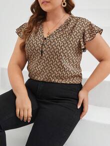 SHEIN Frenchy Kích thước lớn Của phụ nữ Nút Hoa In Tay áo xù Áo sơ mi - Nhiều màu - Xem 6