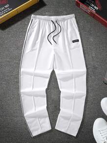 Manfinity Hypemode 男士宽松运动裤，带贴片细节和抽绳腰部直筒长款运动裤，外出休闲男友礼物 - 白色 - 查看 5