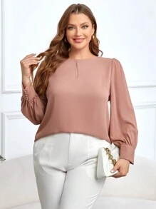 SHEIN Clasi 女裝大碼扣細節圓領襯衫 - 藕粉色 - 查看 4