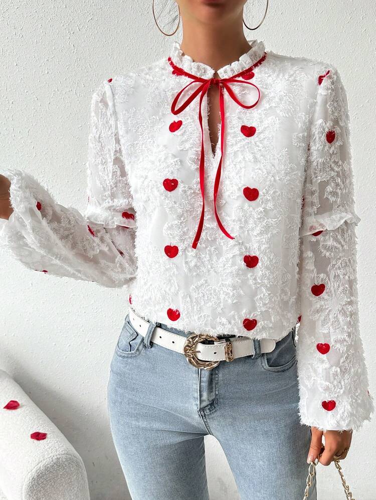 Ladies Love Embroidered Cutout Shirt Fall Cloth For Women