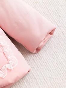 Baby Girls' Mid-Length Padded Coat With Lace Patchwork And Pockets - Pink - View 6