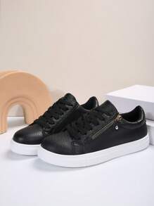 Women's Casual Sports Shoes With Snake Skin & Zipper Decor, Fashionable And Versatile