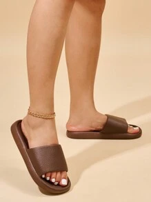 2024 Spring And Summer New Women's Slip-On Indoor Non-Slip Bathroom Slippers Solid Color Two-Wear Casual Soft-Soled Slippers - Brown - View 3