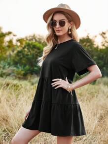 SHEIN LUNE فستان بيبيدول كم ملتف حافة مكشكشة