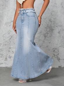 SHEIN SXY Frayed Hem Denim Mermaid Skirt