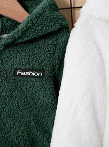 SHEIN 男婴休闲纯色卫衣，带字母贴花和保暖内衬，2件/套 - 墨綠色 - 查看 6