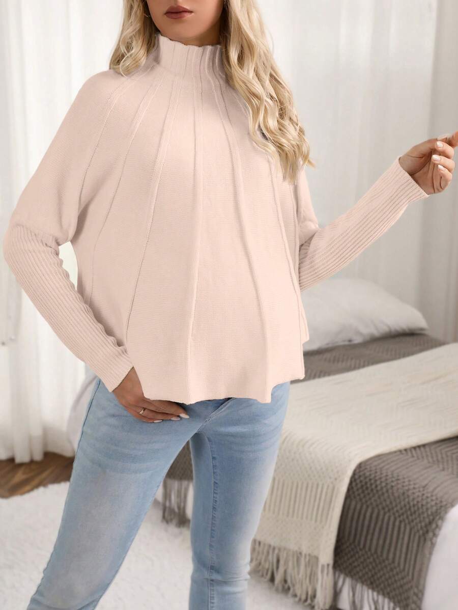 SHEIN Maternity Stand Collar A-Line Sweater, For Winter - Baby Pink - View 1