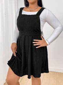 Flirla Plus Solid Overall Dress Without Tee - Black - View 4