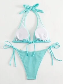 SHEIN Swim Summer Knotted Back Halter Chain Embellished Bikini Set