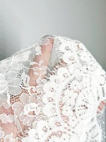 SHEIN SXY Plus Size Polka Dot Mesh Splice Stand Collar Lace Bodysuit - White - View 8