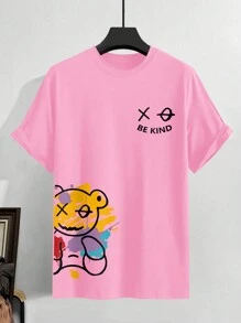 Manfinity Homme Men's Cartoon Letter Print T-Shirt, 2000s Style - Pink - View 2