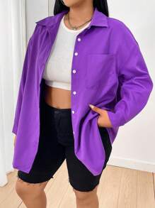 Flirla 大尺碼女士下垂肩長袖襯衫 - 紫色 - 查看 3