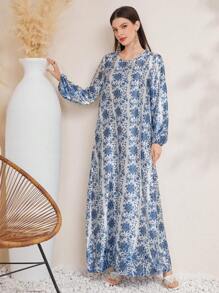 Al Najma Váy kiểu Ả Rập tay áo lồng in toàn thân dành cho nữ - Nhiều màu - Xem 4