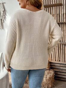 SHEIN LUNE 大尺碼純色放肩毛衣 - 杏色 - 查看 2