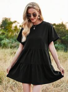 SHEIN LUNE فستان بيبيدول كم ملتف حافة مكشكشة