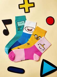 ADVENTURE TIME X SHEIN 4 Pairs/Set Women's Cartoon Graphic Crew Socks, Gifts