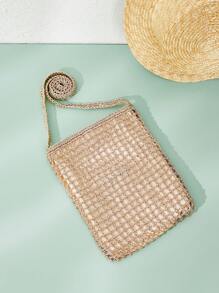 SHEIN VCAY Bolsa De Praia De Verão Trançada E Vazada, Bolsa De Palha Trançada, Bolsa De Tecido Trançado, Perfeita Para Viagem De Verão, Ao Ar Livre E Férias