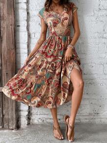 SHEIN Clasi Women's Floral Print Waist Shirred Dress