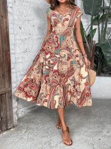 SHEIN Clasi Women's Floral Print Waist Shirred Dress